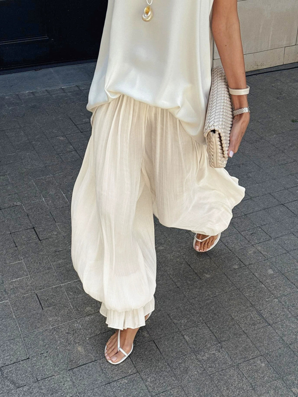 ZARA Women Bubble Ankle Pants Spring Summer Casual Elegant Drawstring Trousers